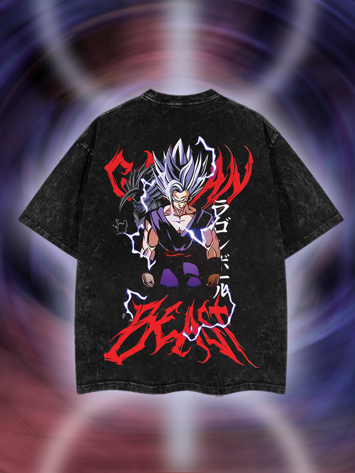 THE BEAST SAIYAN OVERPOWERED OVERSIZED WASHED TSHIRT