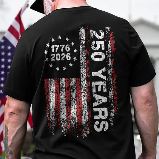 America 250th Birthday US Flag 250 Years We The People Back Side Dark Premium Tee