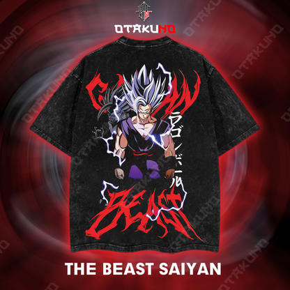 THE BEAST SAIYAN OVERPOWERED OVERSIZED WASHED TSHIRT