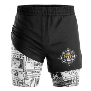 Straw Hat Wanted Pattern One Piece 2-in-1 Performance Shorts